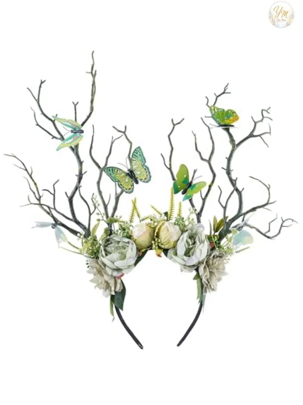 Handmade Floral Forest Headband with Butterfly for Renaissance Costume Cosplay